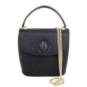 VINTAGE BLACK CANVAS LEATHER TRIM FLAP CHAIN X-BODY SHOULDER BAG HANDBAG PURSE